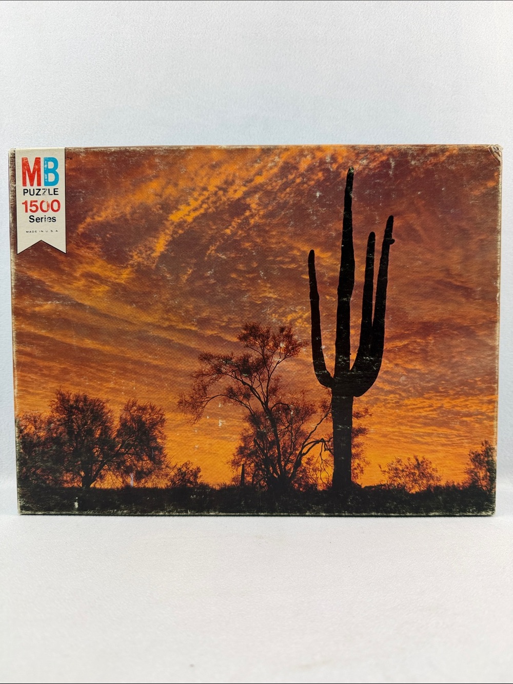 Vintage Milton Bradley 1500 Piece 1977 Desert Cactus Puzzle Orange Sunset